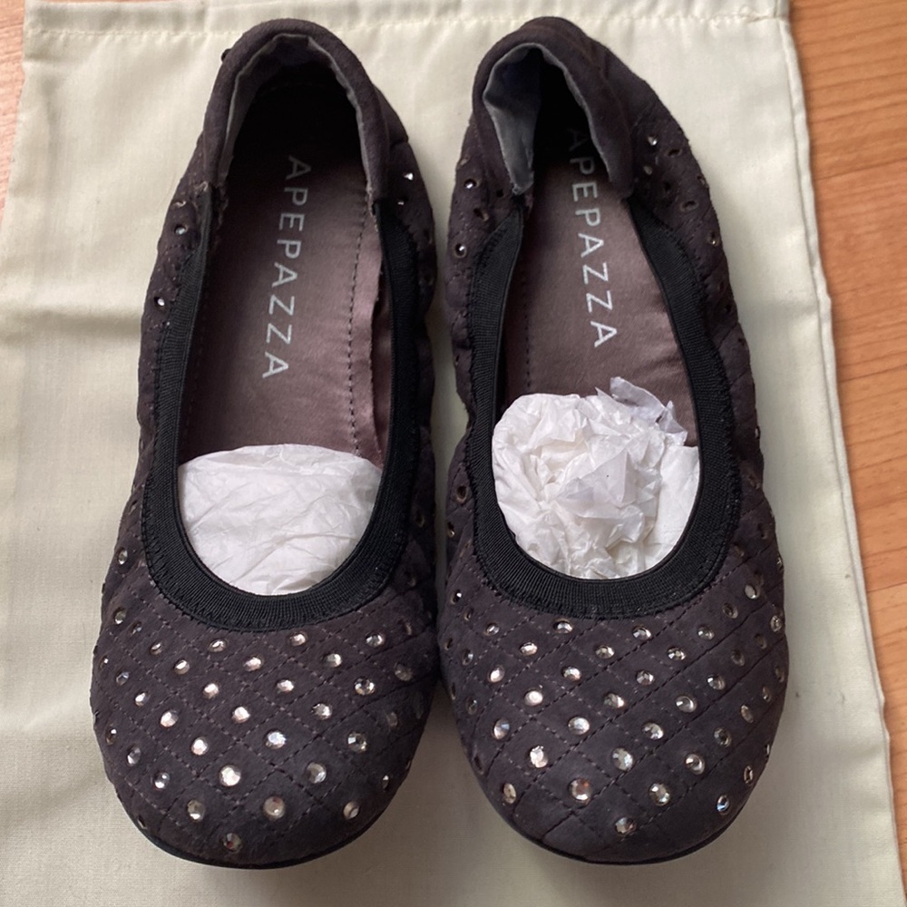 Apepazza Charcoal Suede Jeweled Flats